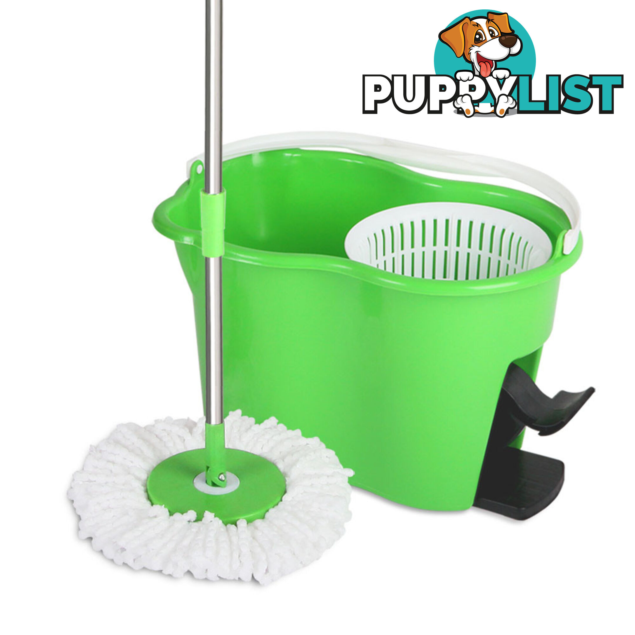 360 Degree Spinning Mop Microfibre Spin Dry Bucket with 2 Mop Heads - Green