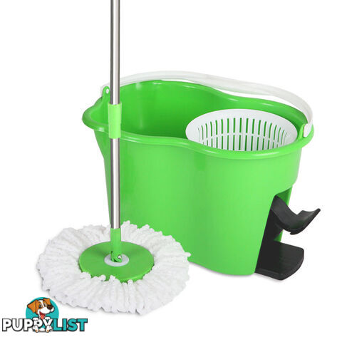 360 Degree Spinning Mop Microfibre Spin Dry Bucket with 2 Mop Heads - Green