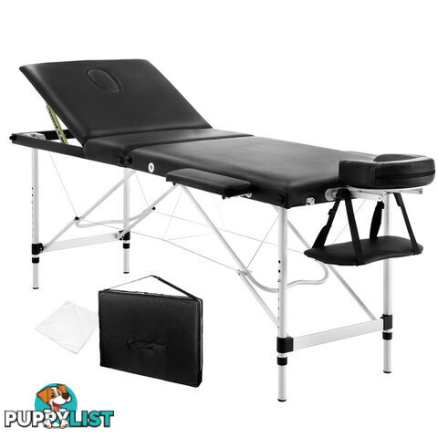 Portable Aluminium 3 Fold Massage Table Chair Bed Black 60cm