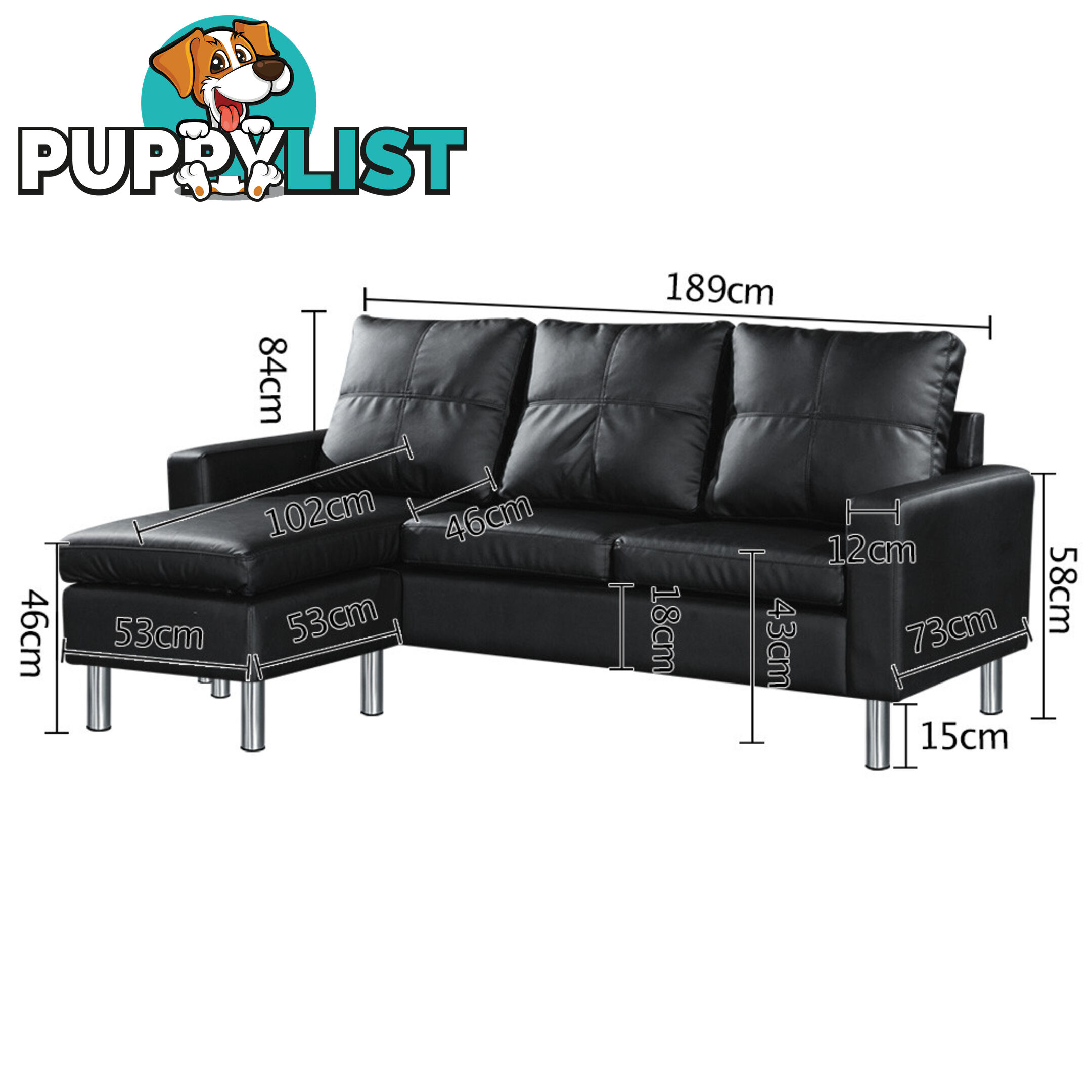 Four Seater Faux Leather Sofa with Ottoman Black