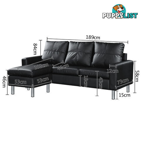 Four Seater Faux Leather Sofa with Ottoman Black