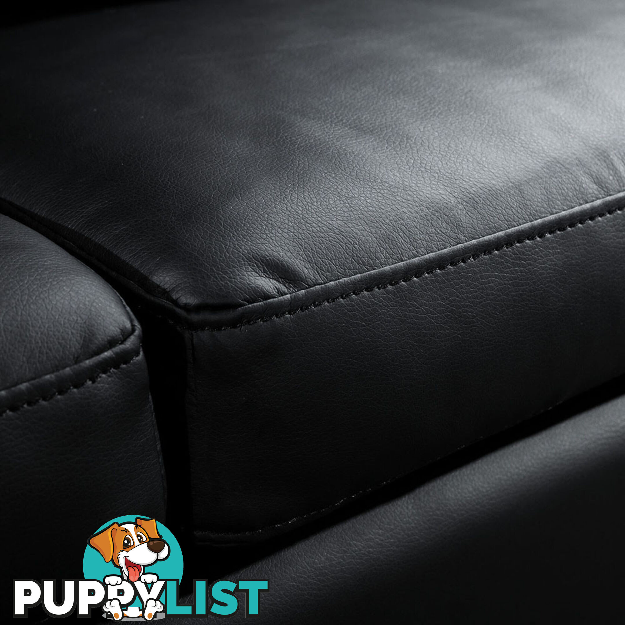 Four Seater Faux Leather Sofa with Ottoman Black