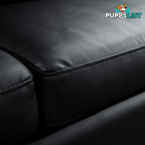 Four Seater Faux Leather Sofa with Ottoman Black