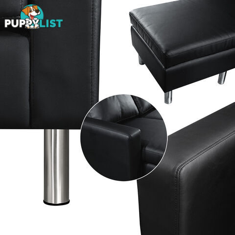 Four Seater Faux Leather Sofa with Ottoman Black