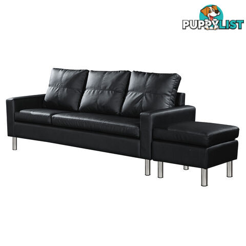 Four Seater Faux Leather Sofa with Ottoman Black