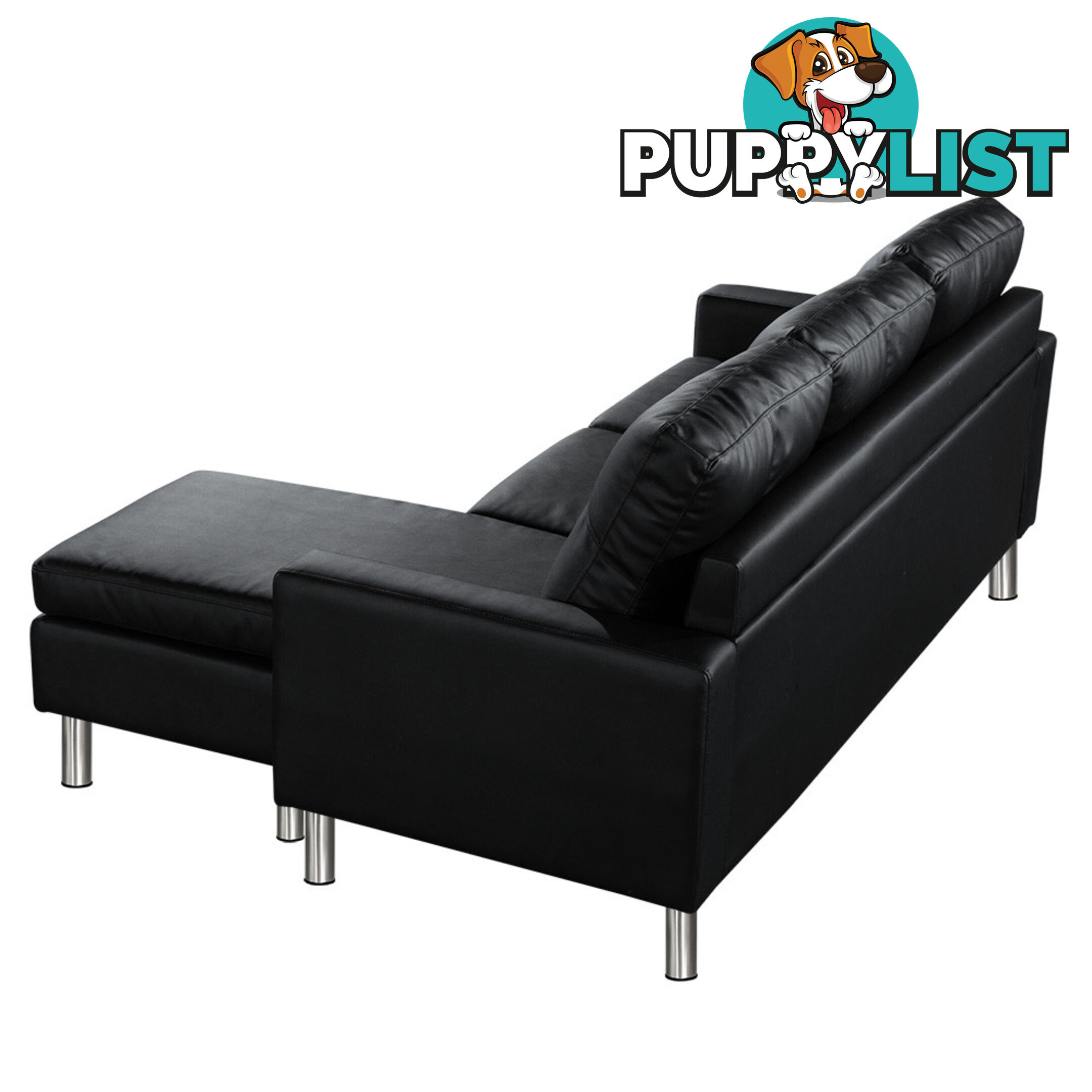 Four Seater Faux Leather Sofa with Ottoman Black