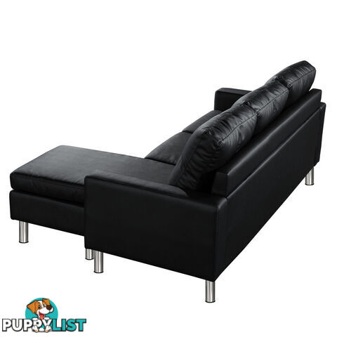 Four Seater Faux Leather Sofa with Ottoman Black