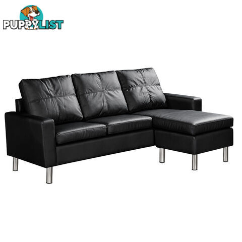 Four Seater Faux Leather Sofa with Ottoman Black