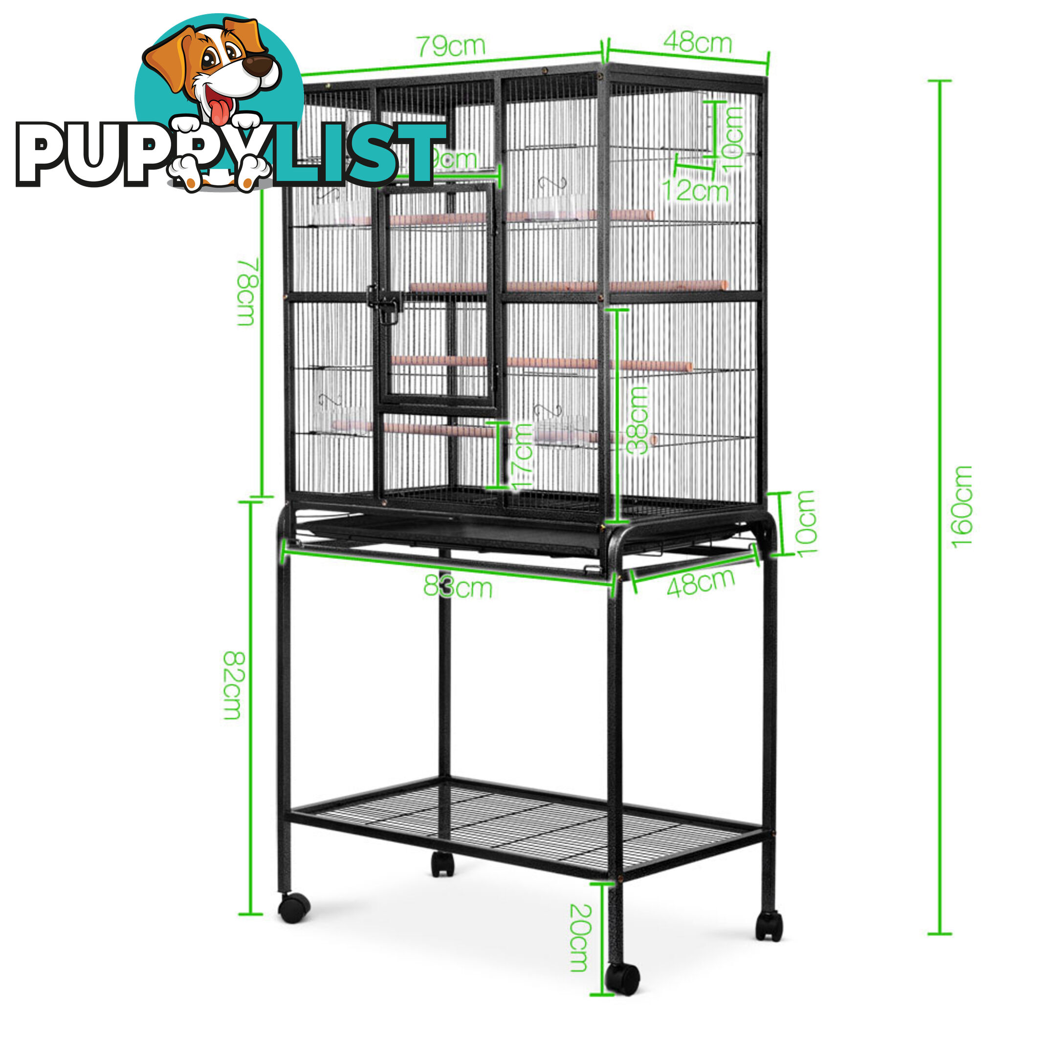 Pet Parrot Aviary Bird Cage w/ Wheels Stand 160cm Black