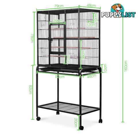 Pet Parrot Aviary Bird Cage w/ Wheels Stand 160cm Black