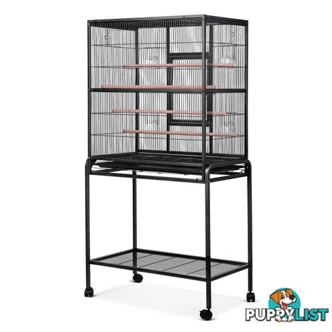 Pet Parrot Aviary Bird Cage w/ Wheels Stand 160cm Black