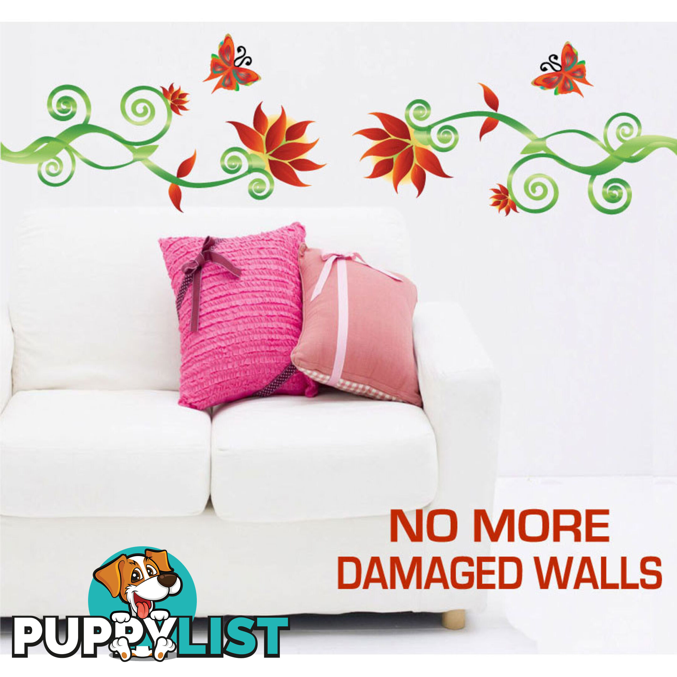 Medium Size Adorable Red Flower Vine Wall Stickers - Totally Movable