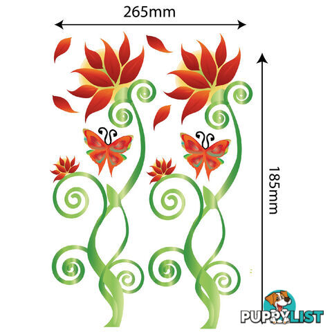 Medium Size Adorable Red Flower Vine Wall Stickers - Totally Movable