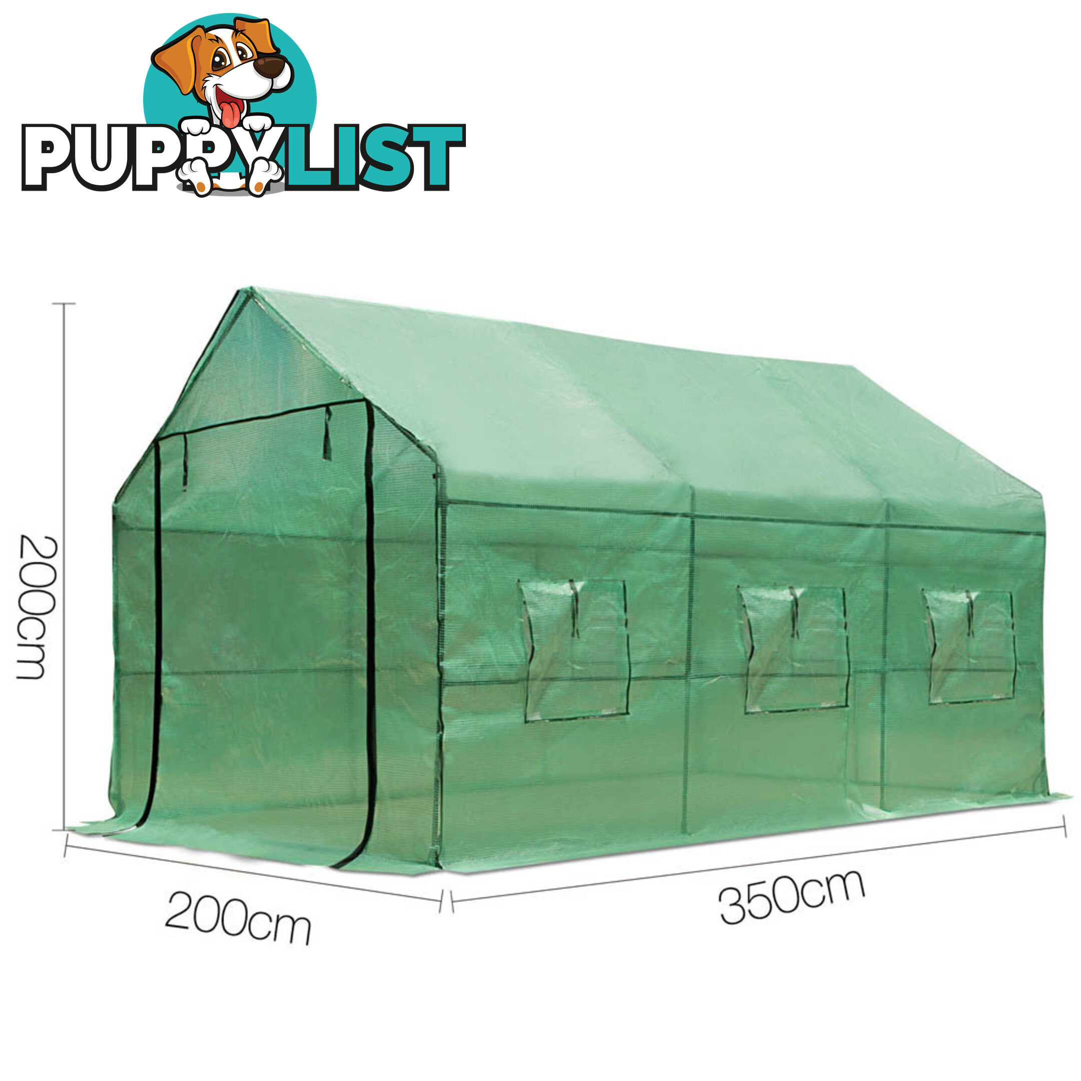 Greenhouse with Green PE Cover - 3.5M x 2M