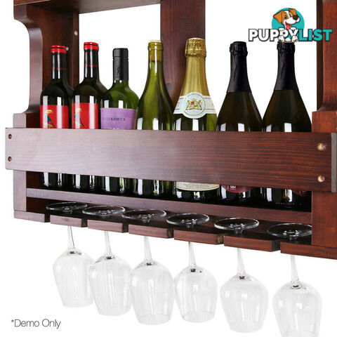 7 Bottle Wall Mounted Wine & Glass Rack - Natural