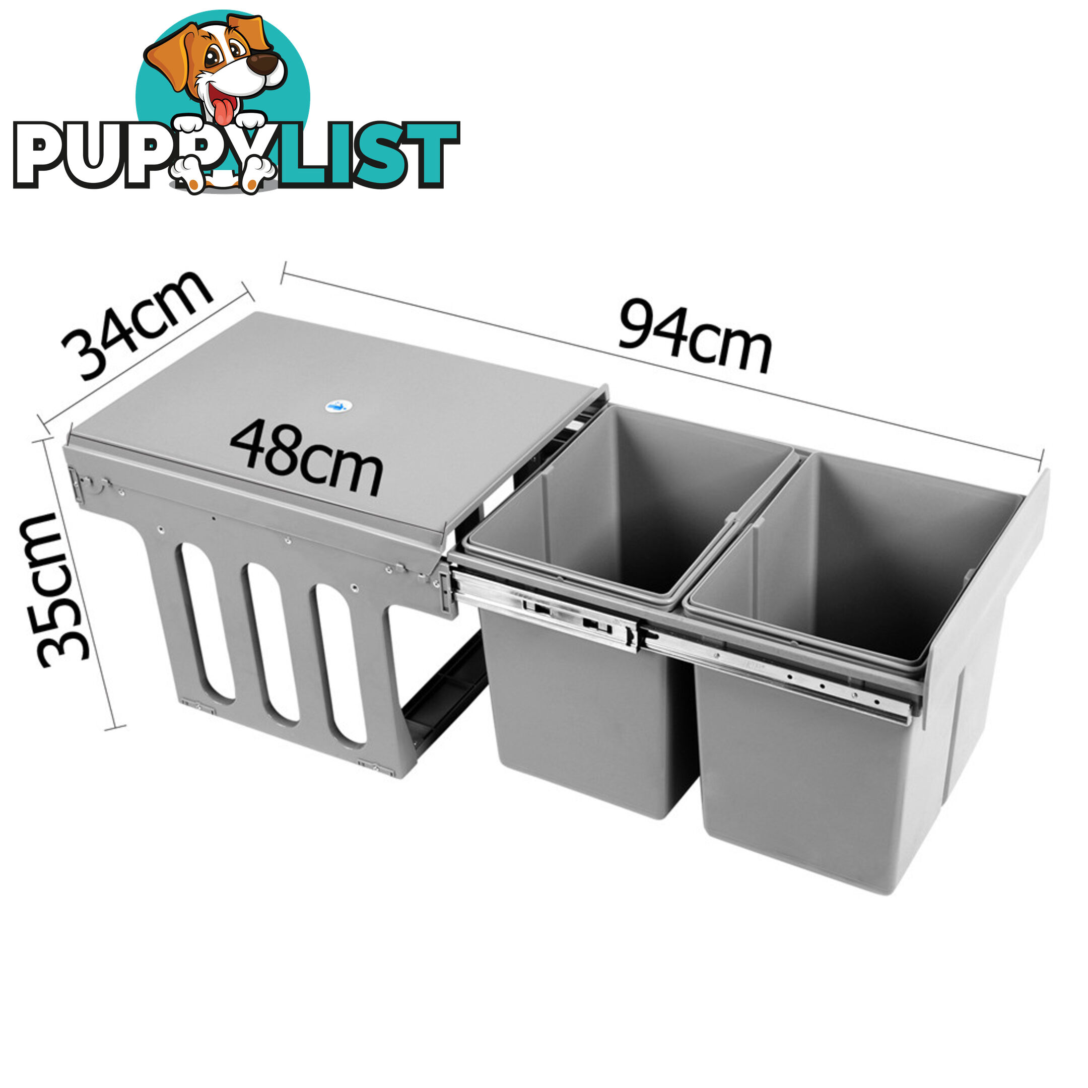 Duel Side Pull Out Rubbish Waste Basket 2 x 15L