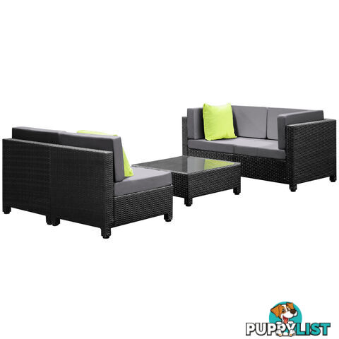 5 pcs Black Wicker Rattan 4 Seater Outdoor Lounge Set Grey