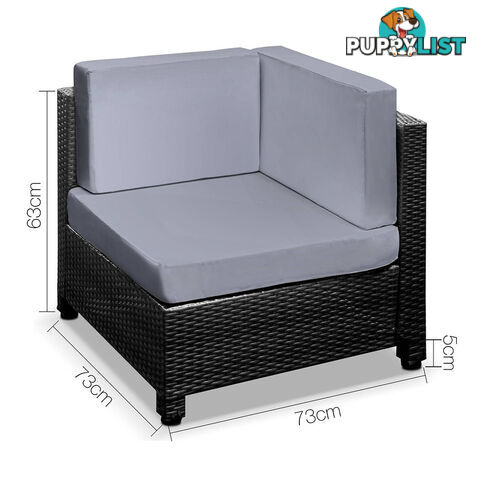 5 pcs Black Wicker Rattan 4 Seater Outdoor Lounge Set Grey