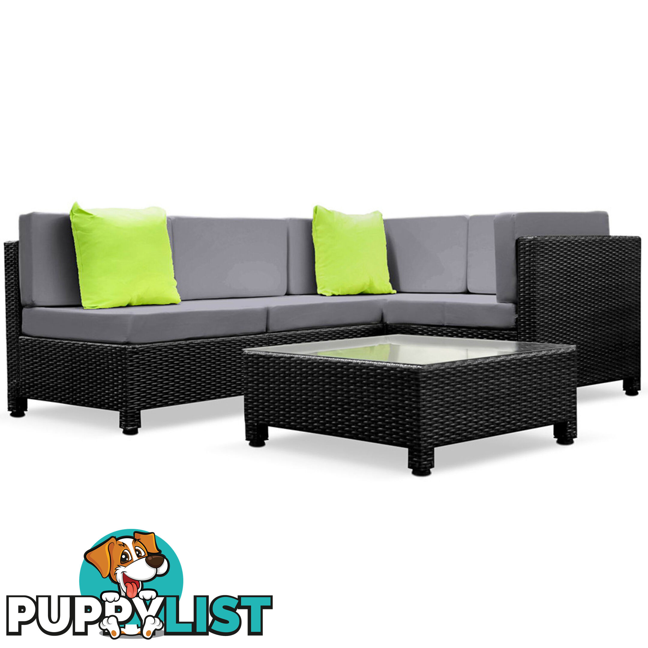 5 pcs Black Wicker Rattan 4 Seater Outdoor Lounge Set Grey