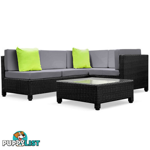 5 pcs Black Wicker Rattan 4 Seater Outdoor Lounge Set Grey