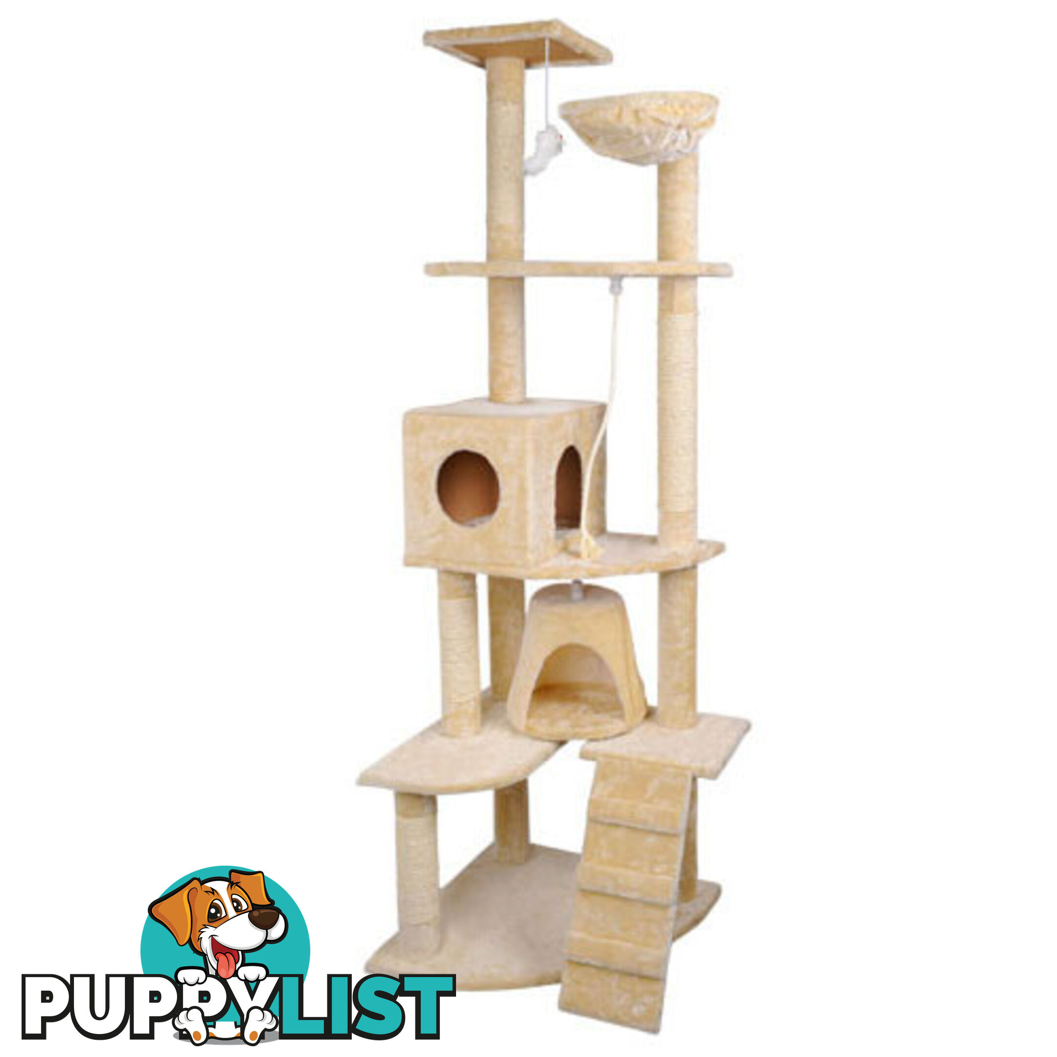 Multi Level Cat Scratching Poles Tree w/ Ladder Beige