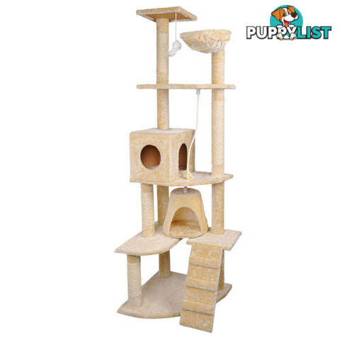 Multi Level Cat Scratching Poles Tree w/ Ladder Beige