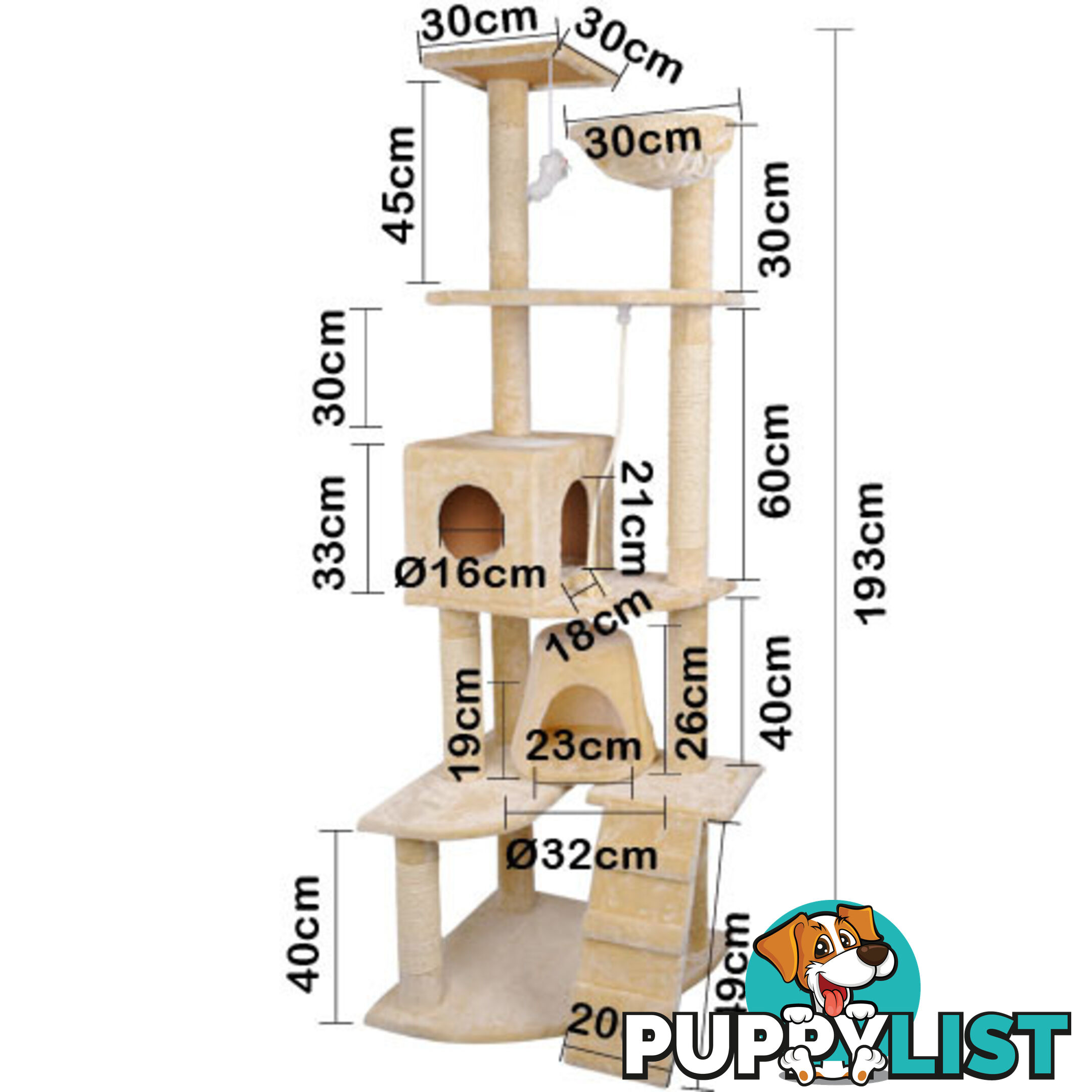 Multi Level Cat Scratching Poles Tree w/ Ladder Beige