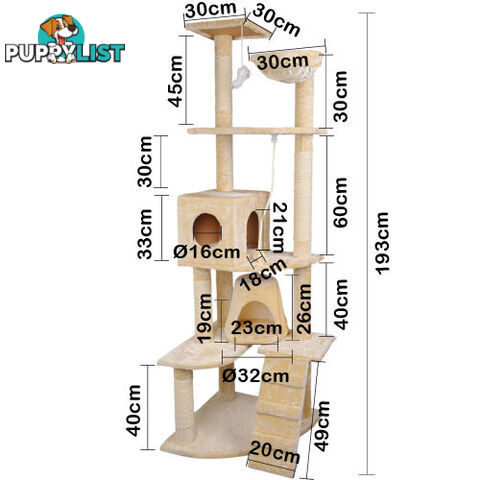 Multi Level Cat Scratching Poles Tree w/ Ladder Beige