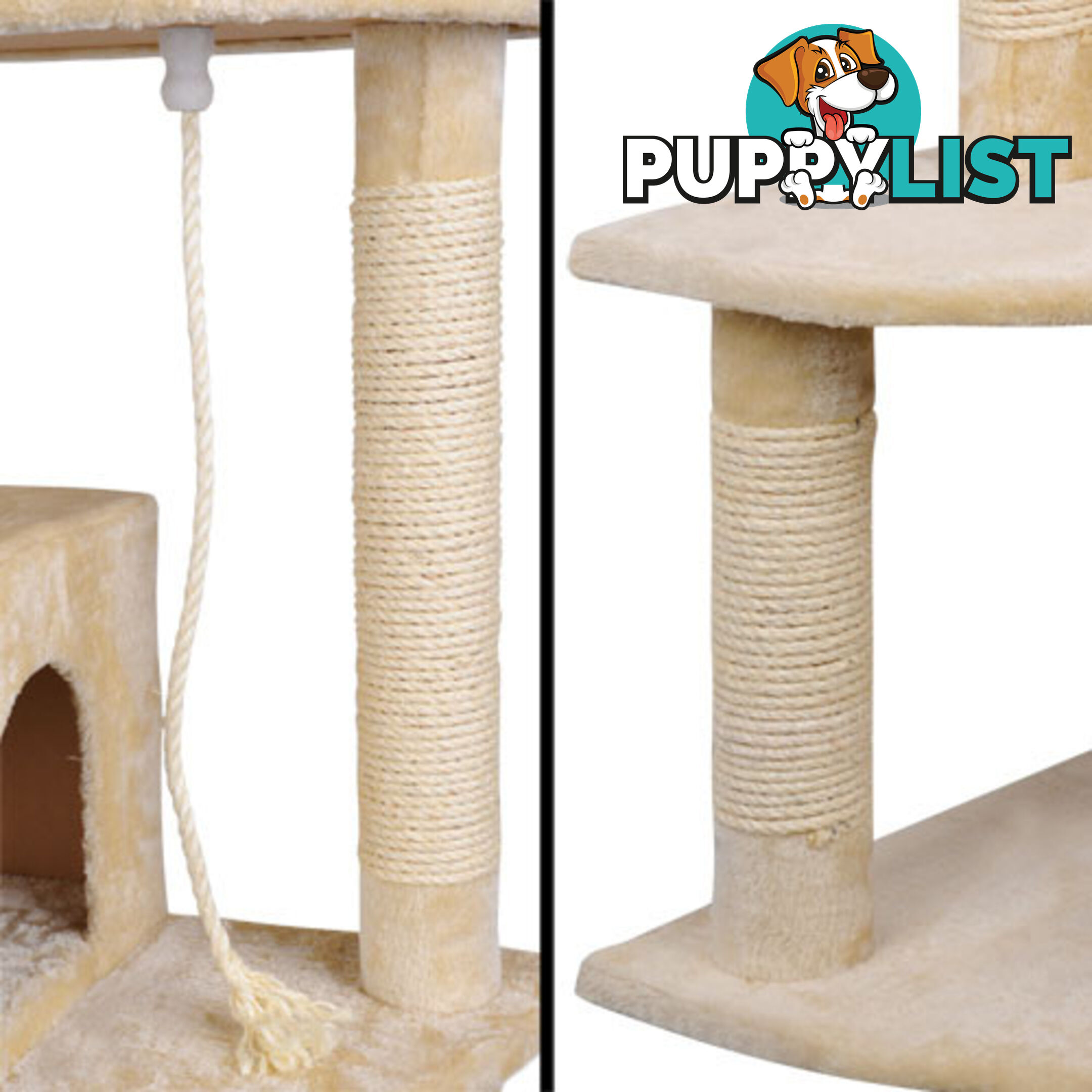 Multi Level Cat Scratching Poles Tree w/ Ladder Beige