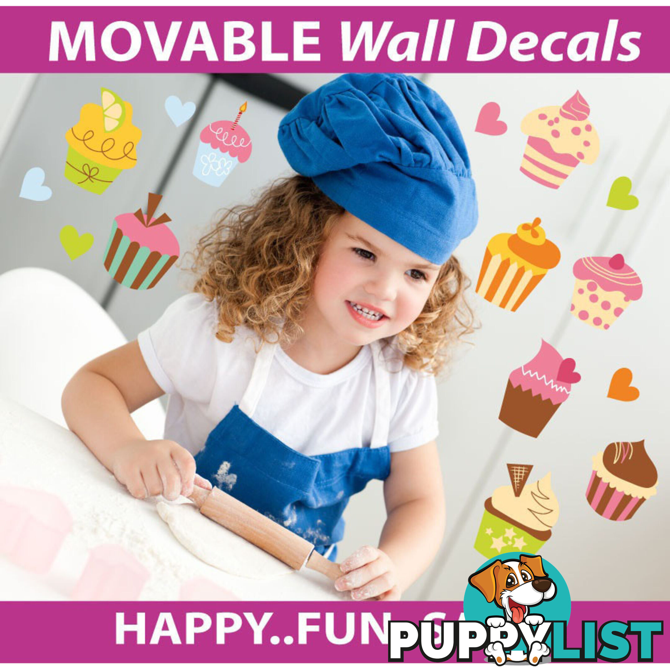 Large Size Cute Cupcakes Wall Stickers - Totally Movable and Reusable