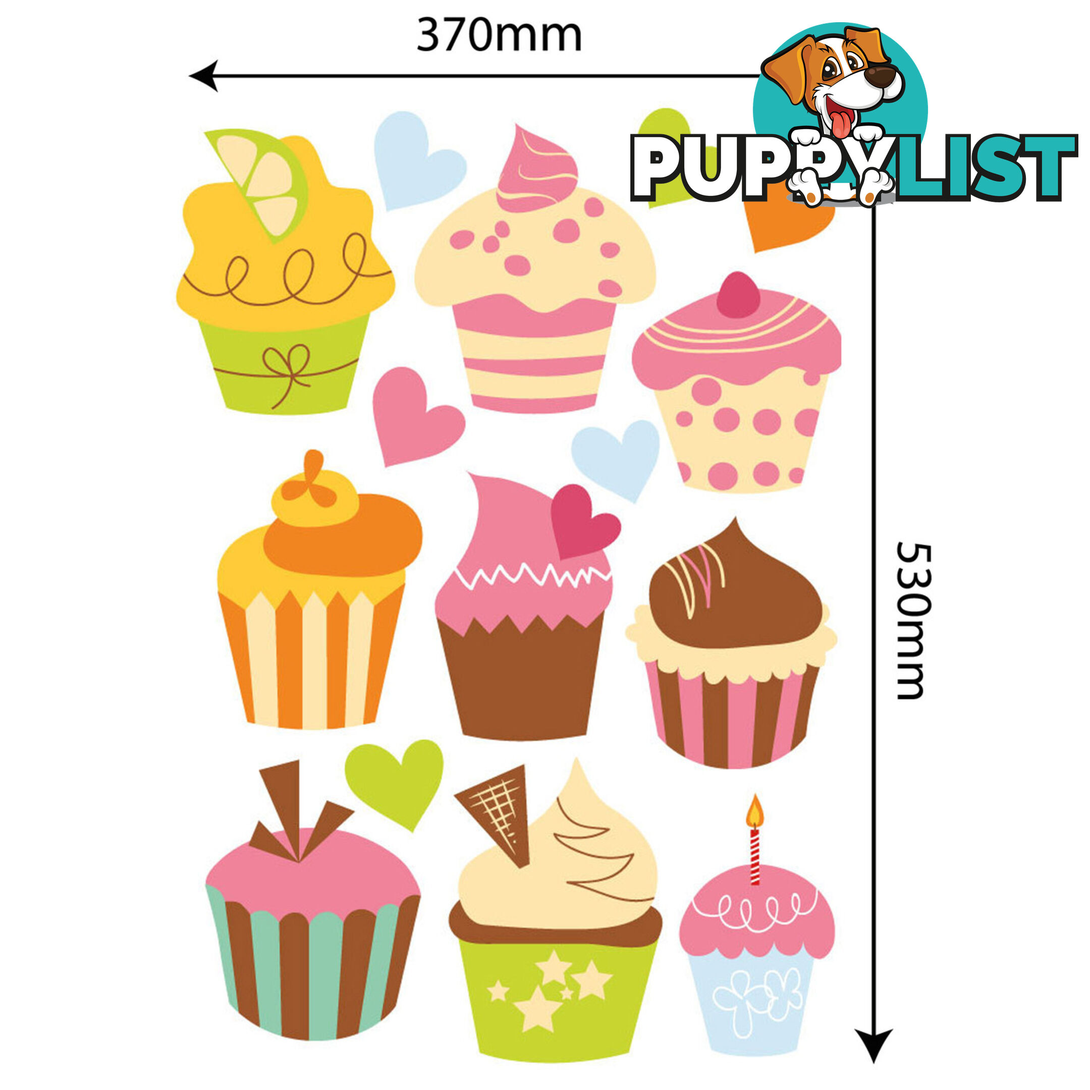 Large Size Cute Cupcakes Wall Stickers - Totally Movable and Reusable