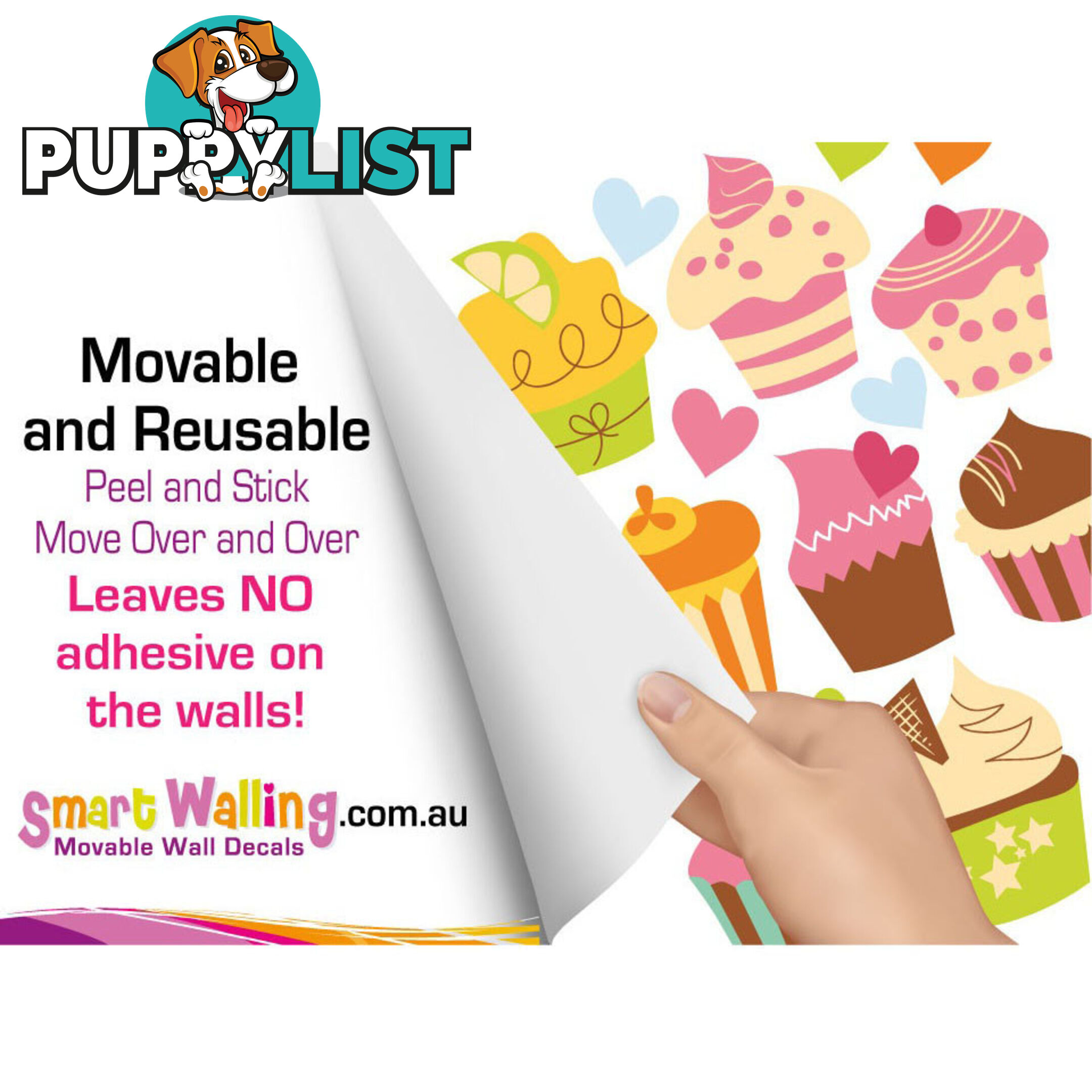 Large Size Cute Cupcakes Wall Stickers - Totally Movable and Reusable