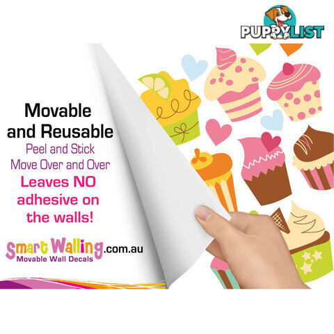 Large Size Cute Cupcakes Wall Stickers - Totally Movable and Reusable