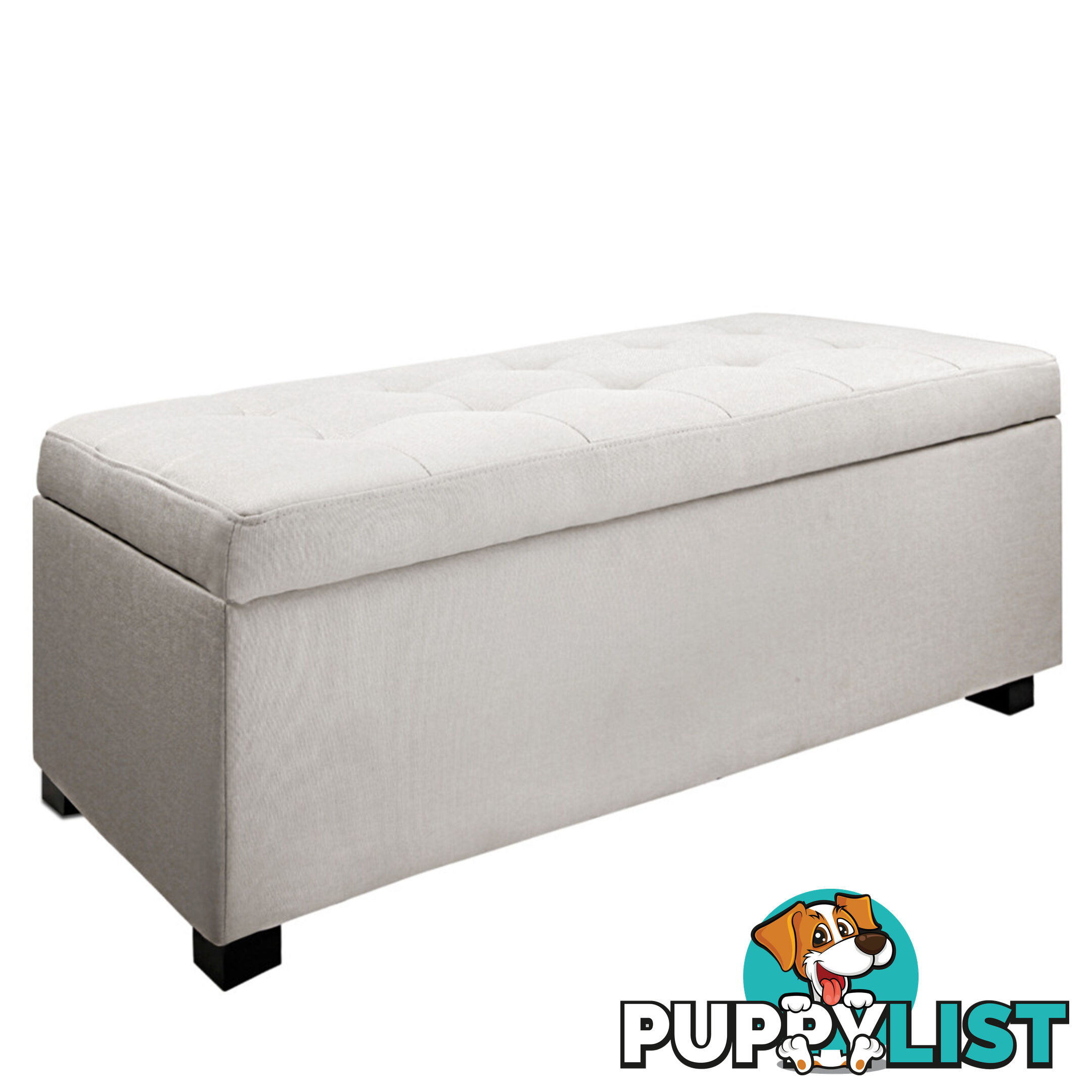 Faux Linen Ottoman Storage Foot Stool Large Beige