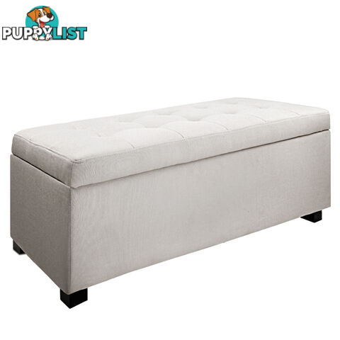 Faux Linen Ottoman Storage Foot Stool Large Beige