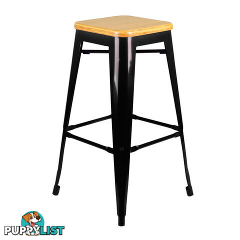 Set of 2 Replica Tolix Bar Stool Bamboo Seat 76cm Metal