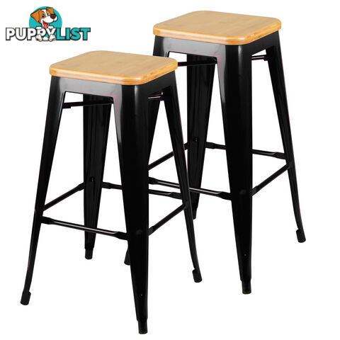 Set of 2 Replica Tolix Bar Stool Bamboo Seat 76cm Metal