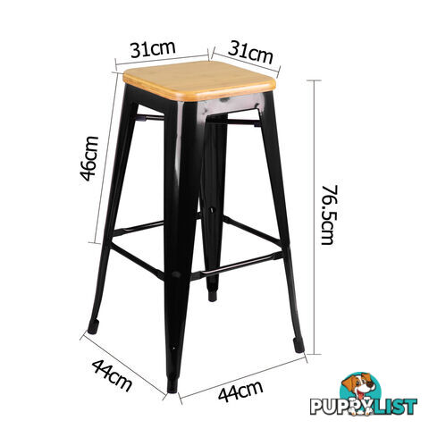 Set of 2 Replica Tolix Bar Stool Bamboo Seat 76cm Metal