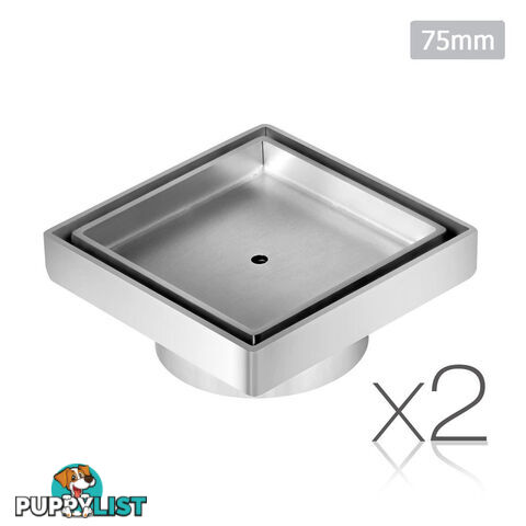 Set of 2 Square Stainless Steel Shower Grate Drain Floor Bathroom 95mm