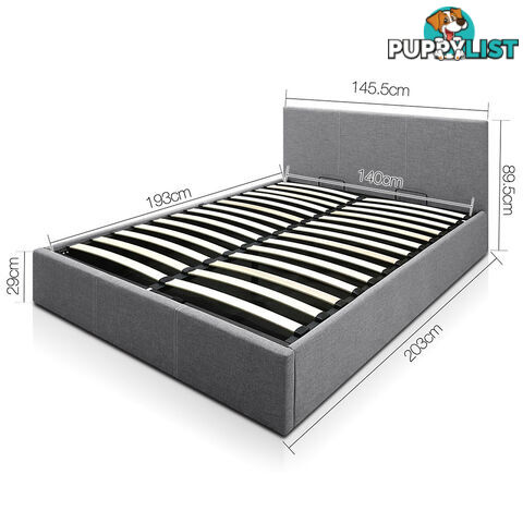 Deluxe Gas Lift Linen Fabric Storage Bed Frame Double Grey