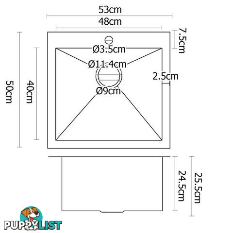 Stainless Steel Kitchen Laundry Sink with Strainer Waste 450 x 300mm