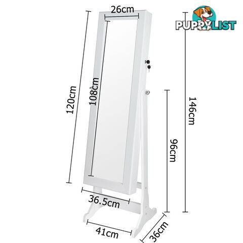 Mirror Jewellery Cabinet Storage 146cm White