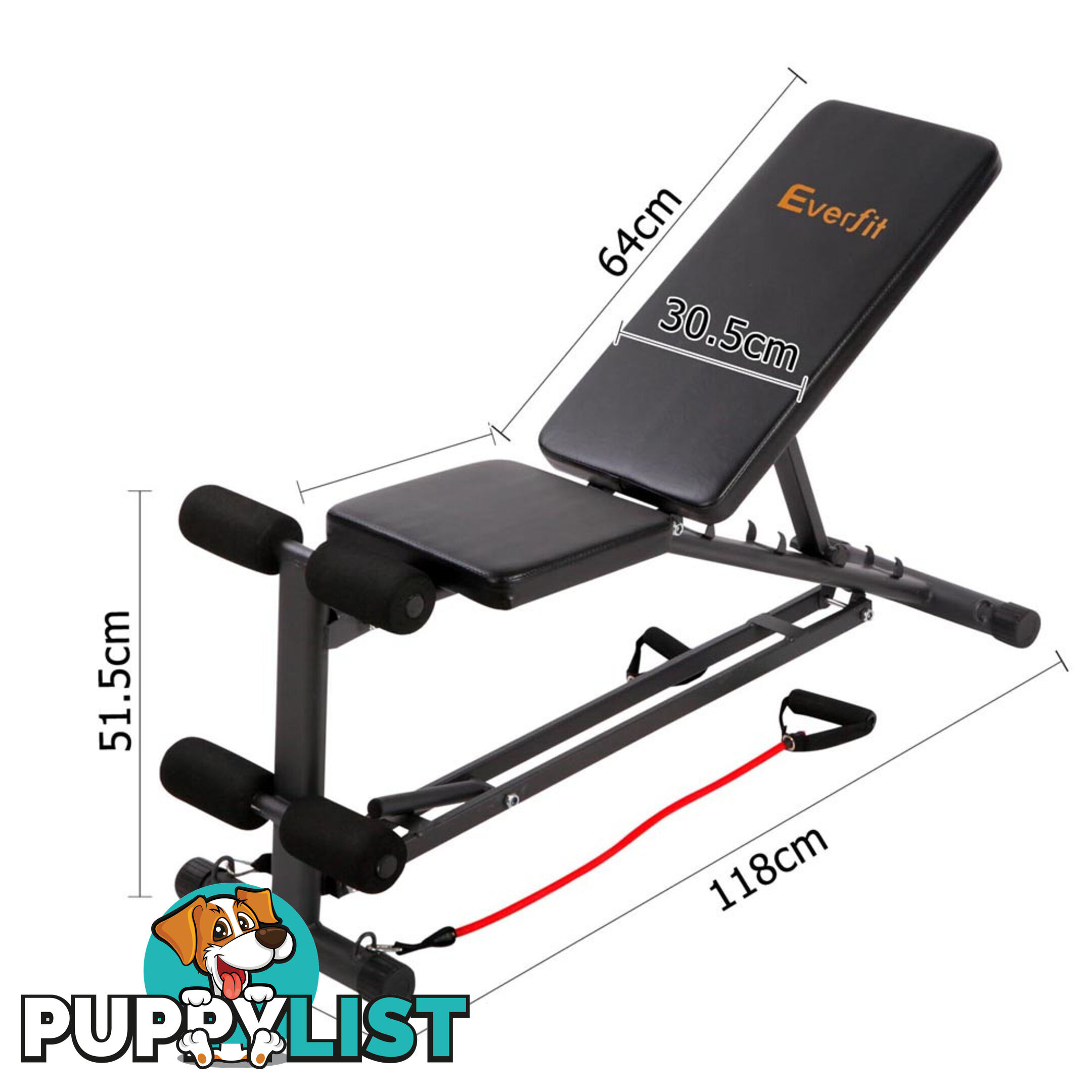 FID Flat Adjustable Bench 150Kg w/ Resistance Bands