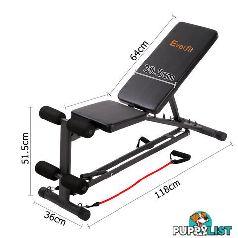 FID Flat Adjustable Bench 150Kg w/ Resistance Bands