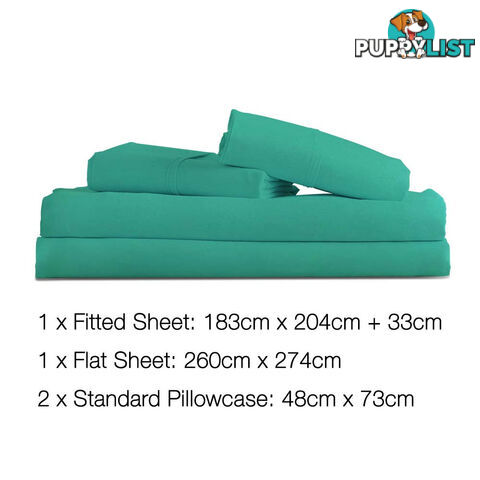 4 Piece Microfibre Sheet Set King  Aqua