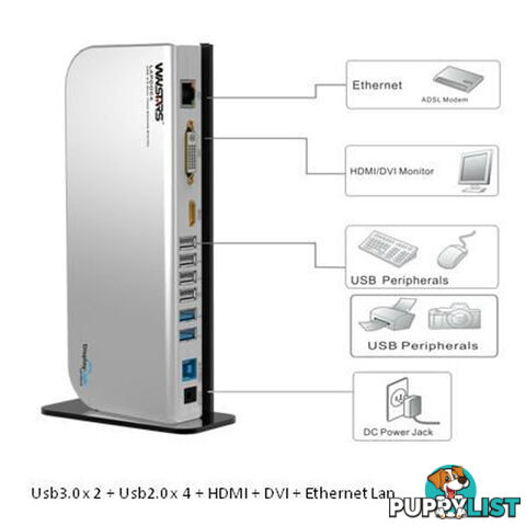 Winstars 7 Port USB 3.0 Hub with Power Adapter