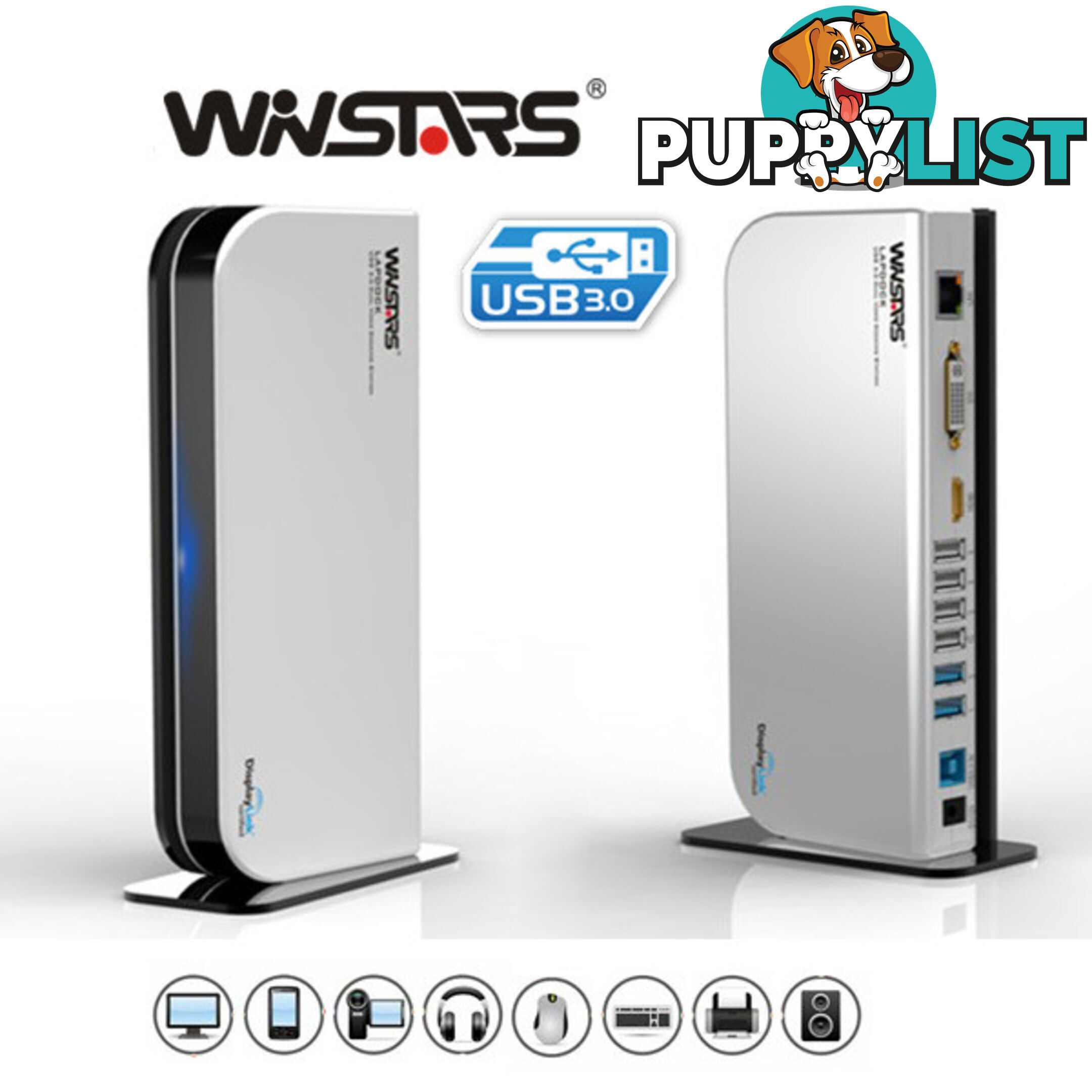 Winstars 7 Port USB 3.0 Hub with Power Adapter