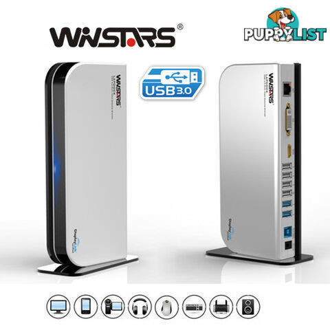 Winstars 7 Port USB 3.0 Hub with Power Adapter