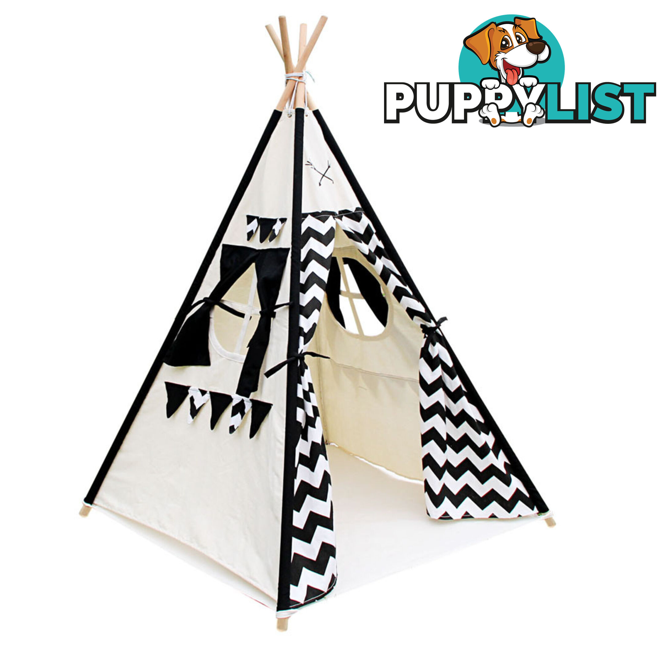 4 Poles Teepee Tent w/ Storage Bag Black