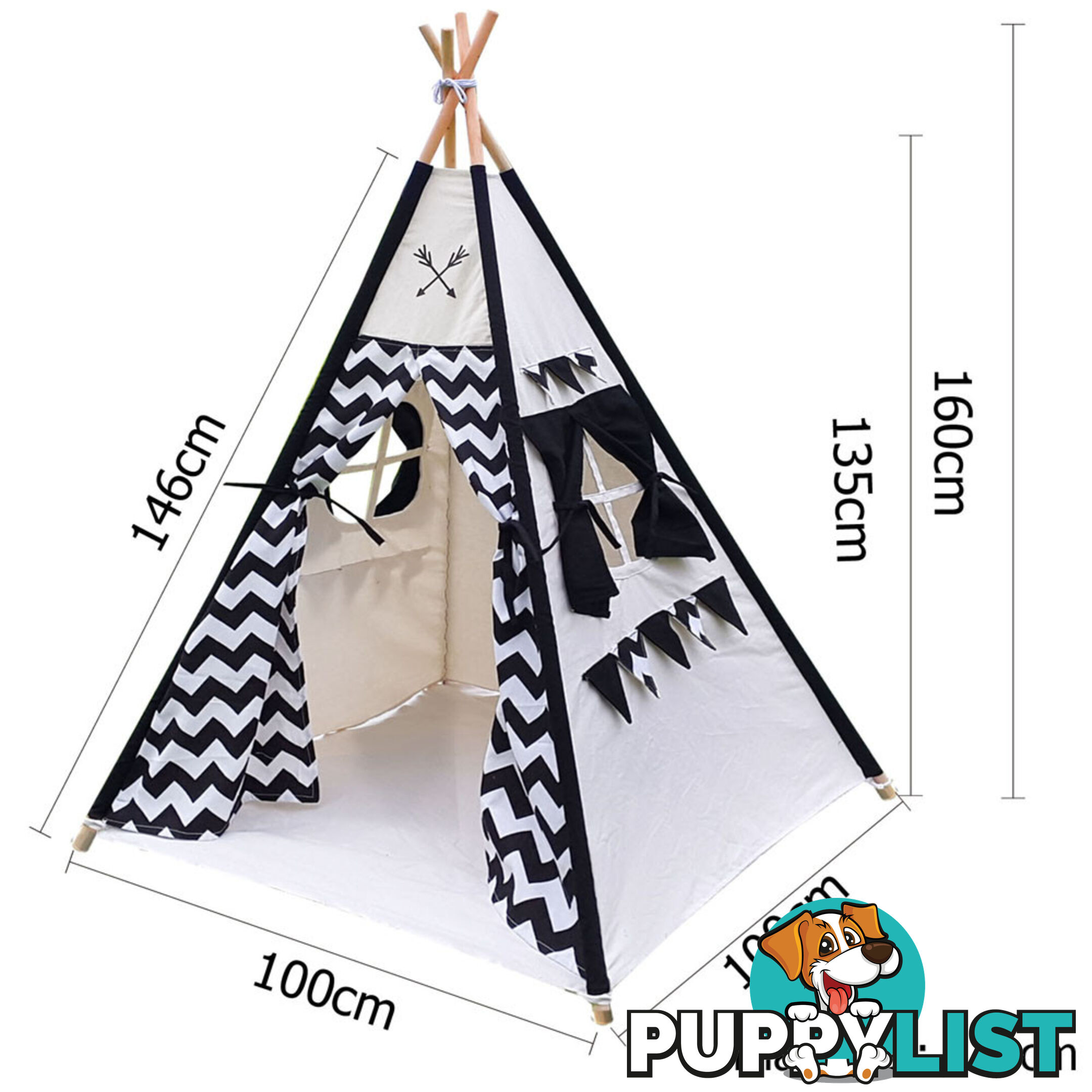 4 Poles Teepee Tent w/ Storage Bag Black